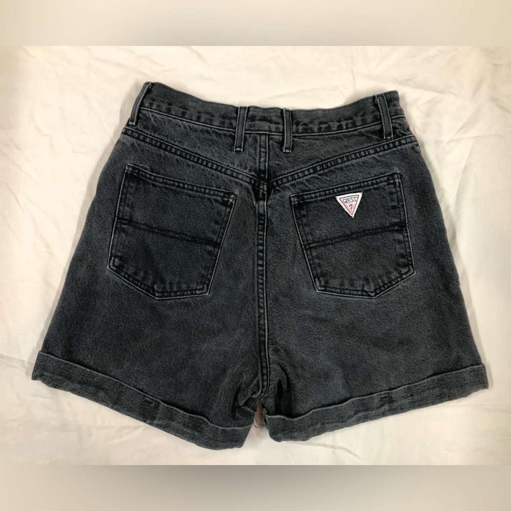 Vintage GUESS Georges Marciano Hi Waist Black Button Up Cuffed Shorts